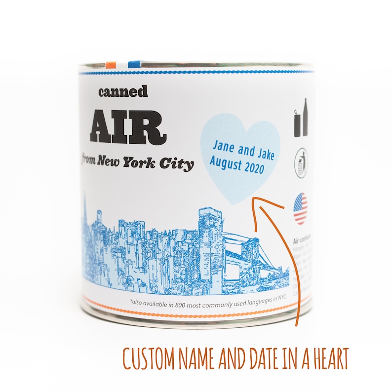 Original Canned Air From New York City, a gag souvenir, Travel Memorabilia, New York Gift, Funny Gift, Travel Gift, Personalized , NYC Gift Name & Date in Heart