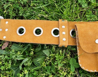 Small pouch suede belt - Festival belt - Burning man belt - Travel belt  - Utility belt - Yellow belt - Pouch belt - Coin belt