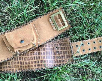 Suede and Leather Waist belt - belt - pouch belt - utility belt - suede belt - festival belt -