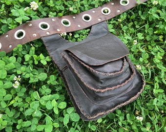multi pouch leather belt - festival belt - pouch belt - waist bag - utility belt - travel belt - burning man belt - cartucheira - hippie bag