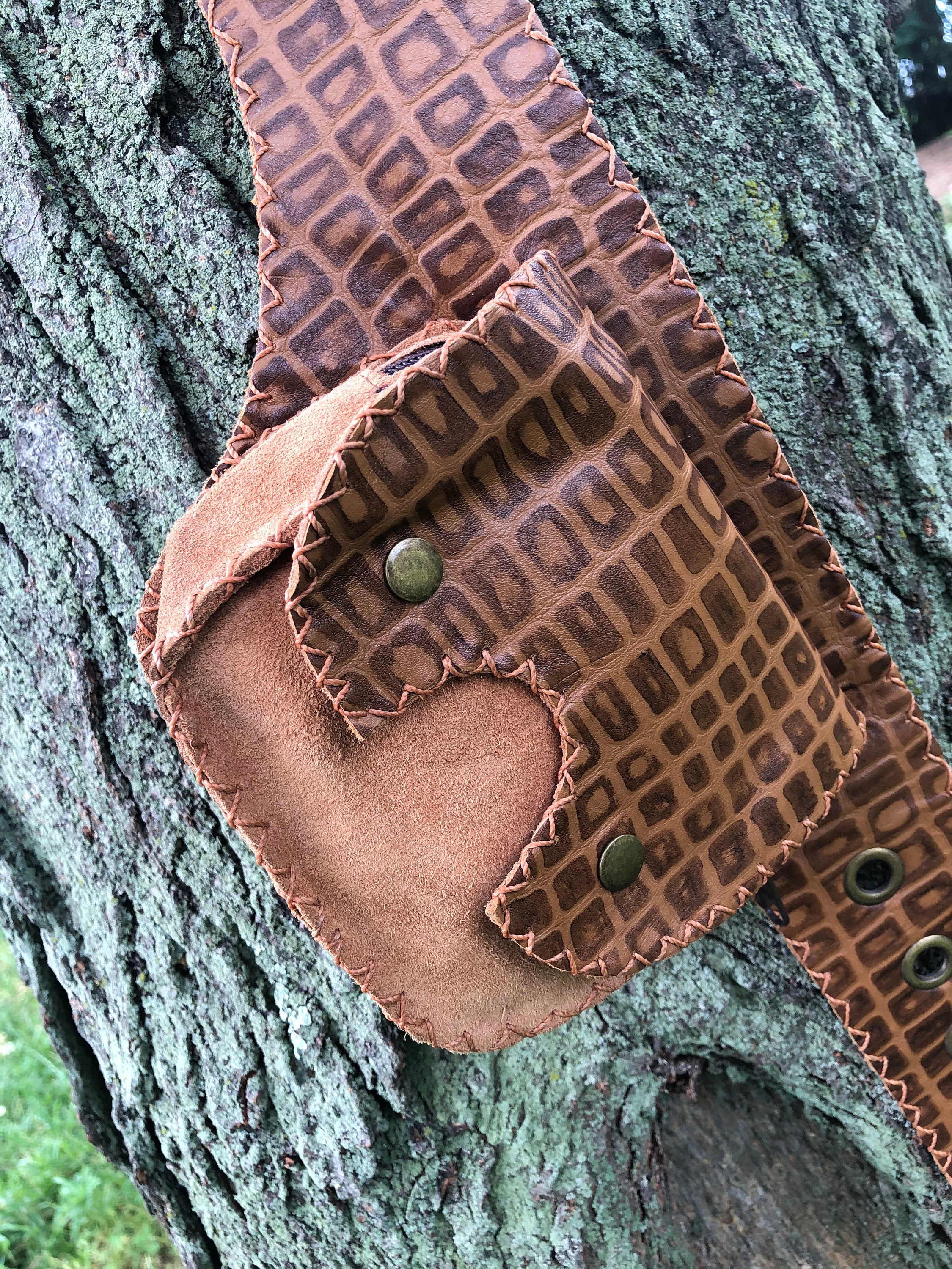 Suede & Crocodile Stamped Leather Utility Belt - Triple Pouch