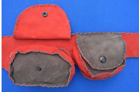 Handmade Goat Leather Utility Belt – Red & Brown Waist Purse  display picture 2