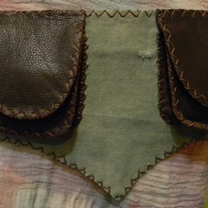 Classic V-Belt – Recycled Green Canvas Brown Leather Utility Belt - Hip Bag -Canvas pouch belt - Burning Man -Military