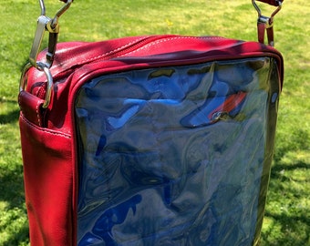 Red  Clear Crossbody Bag – Stylish  Versatile - Shoulder bag - Retro bag - Vintage bag - Messenger bag - Transparent bag