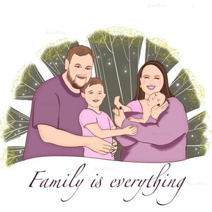 Custom Family, Couple & Individual Portrait – Personalized Illustration from Photo – Hand-Drawn Digital Art Gift