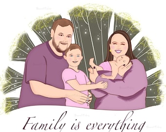 Custom Family, Couple & Individual Portrait – Personalized Illustration from Photo – Hand-Drawn Digital Art Gift