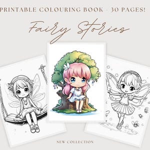Printable Fairy Coloring Book – 30 Kawaii Pages – Cute Magical Creatures – Digital Download PDF for Kids