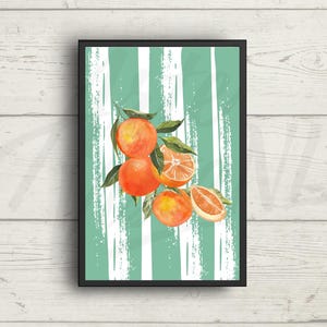 Orange Wall Decor, Orange Fruit Poster, Farmhouse Kitchen Art Painting, Kitchen Prints, Trendy Food Art, Retro Kitchen Art, Fruit Wall Decor