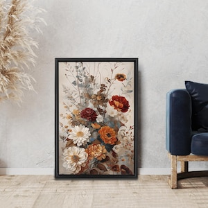 Wildflower field framed wall art, Vintage botanical landscape sign, Boho wall decor, Farmhouse canvas art, Field of flowers canvas print