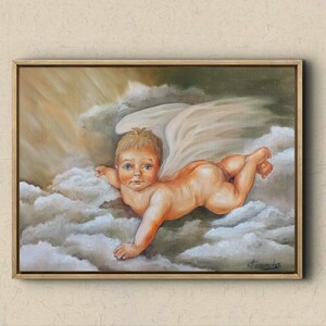 Criança na pintura "Sobrenatural", Pintura a óleo, arte contemporânea, tela sobre papelão 30x40 cm.