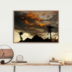 Infiammato - Tramonto infuocato nel cielo di Tulum con silhouette di palme, stampa artistica fotografica