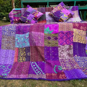 Handmade Kantha Quilt | Purple Violet Indian Throw