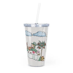 Alice in Wonderland Cup, Plastic Tumbler with Lid and Straw, Tea Party Gift, Mad Hatter Theme, Drinkware