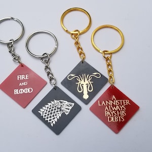 GOT set of 4 houses keychain or zipper pull. Stark, Targaryen, Lannister, Greyjoh