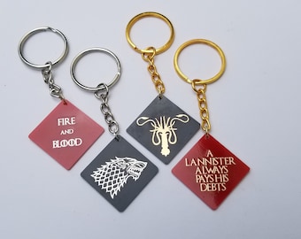 GOT set of 4 houses keychain or zipper pull. Stark, Targaryen, Lannister, Greyjoh