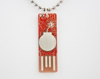 Bomb USB Circuit Board Necklace in Red (Ball Chain) - lights up