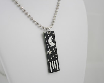 Moon and Stars USB Circuit Board Necklace in Black (Ball Chain) - Lights Up