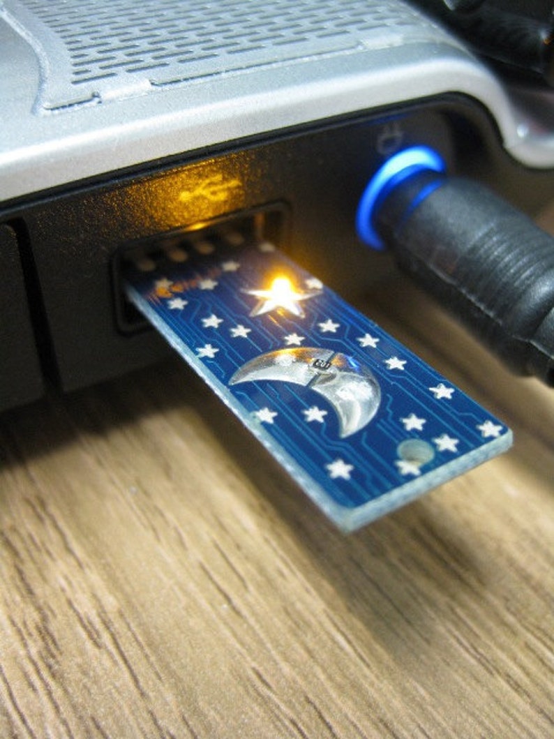 Moon and Stars USB Circuit Board Magnet in Blue LIGHTS UP image 5