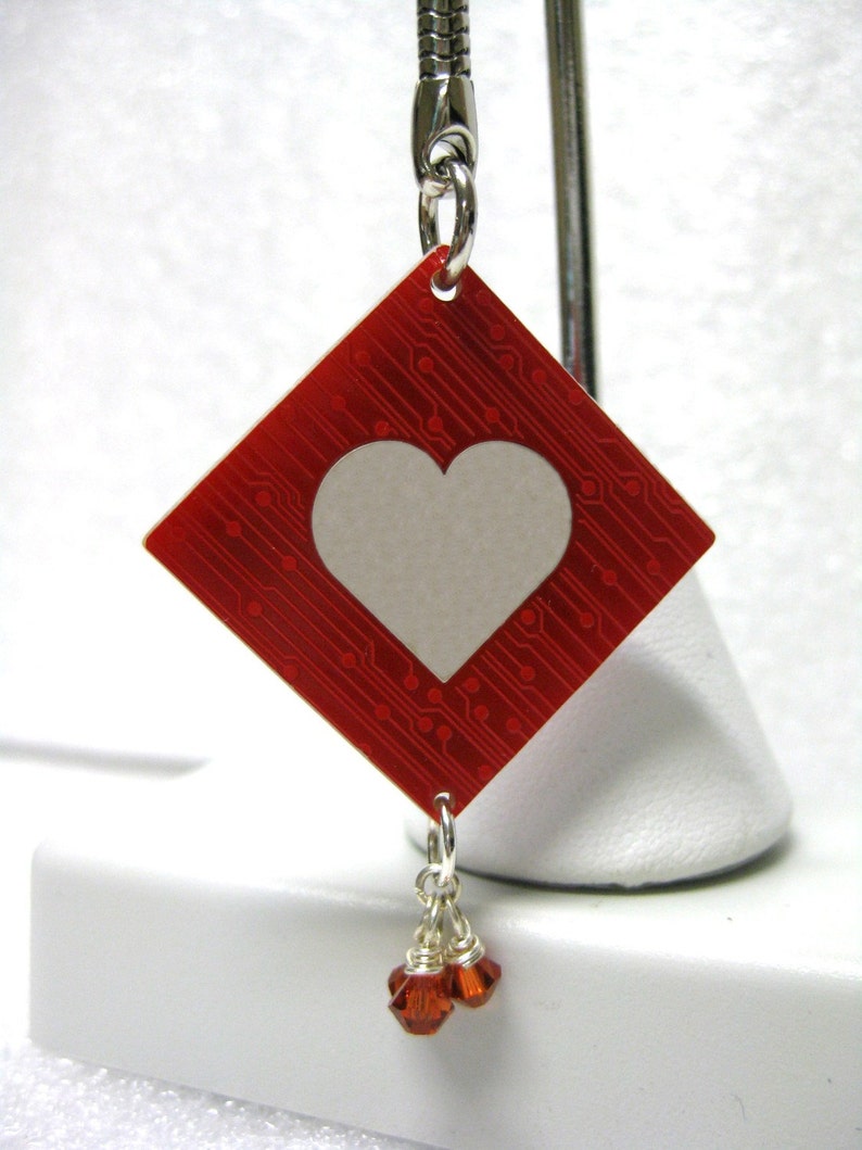 Circuit Board Keychain with Cherry Blossoms and Heart image 3