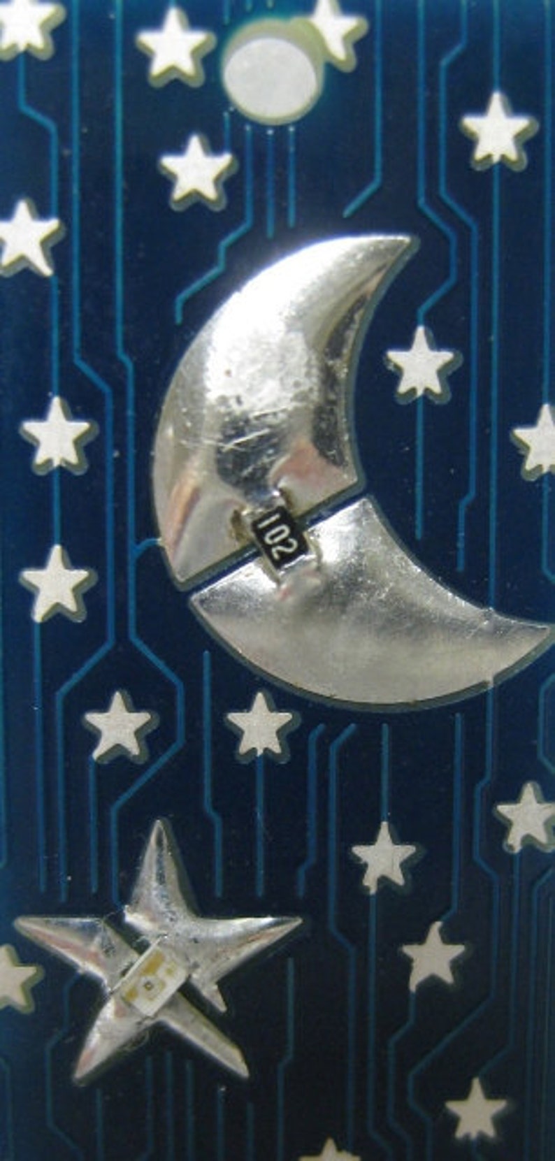 Moon and Stars USB Circuit Board Magnet in Blue LIGHTS UP image 4