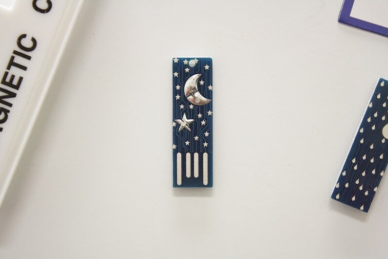 Moon and Stars USB Circuit Board Magnet in Blue LIGHTS UP image 2