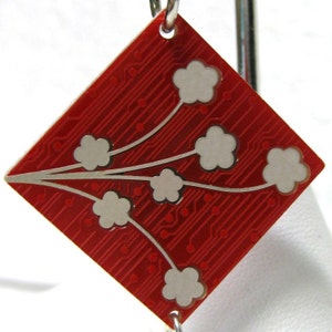 Circuit Board Keychain with Cherry Blossoms and Heart image 1