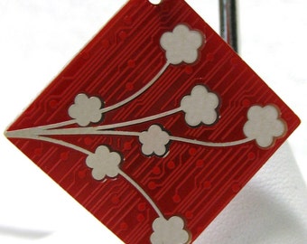 Circuit Board Keychain with Cherry Blossoms and Heart