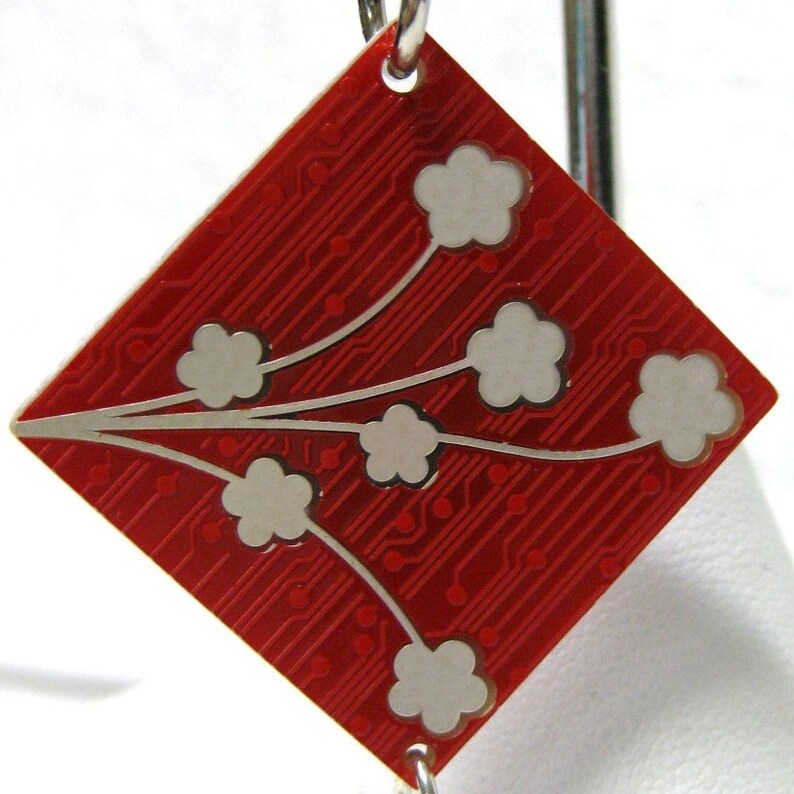 Circuit Board Keychain with Cherry Blossoms and Heart image 1