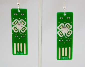 Four Leaf Clover USB Circuit Board Earrings - LIGHTS UP