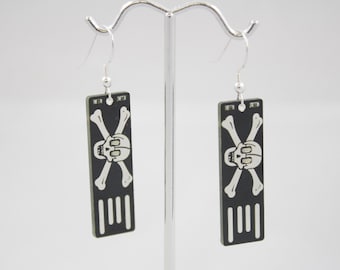 Skull and Crossbones USB Circuit Board Earrings - Light Up