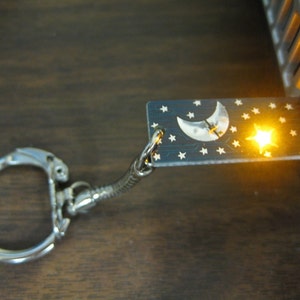 Circuit Board Keychain with Moon and Stars - lights up