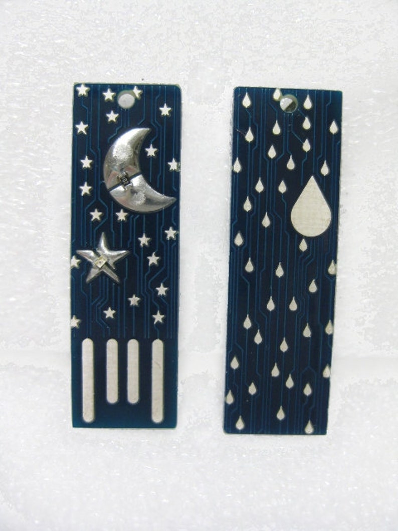 Moon and Stars USB Circuit Board Magnet in Blue LIGHTS UP image 1