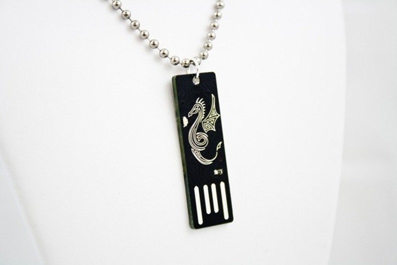 Dragon USB Circuit Board Necklace in Black Ball Chain Lights Up image 2