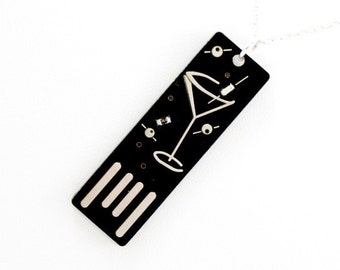 Martini USB Circuit Board Necklace with Silver Chain - Lights Up