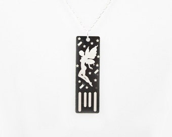 Fairy USB Circuit Board Necklace in Black with Silver Chain - Lights Up