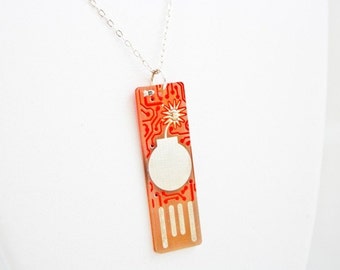 Bomb USB Circuit Board Silver Necklace - LIGHTS UP