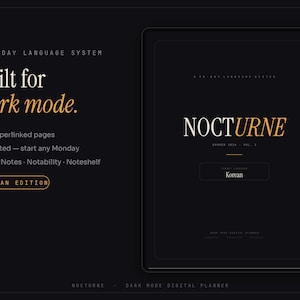 Agenda de estudio de coreano GoodNotes, agenda digital con modo oscuro para iPad, registro de aprendizaje de coreano de 90 días, registro de vocabulario, PDF digital sin fecha.