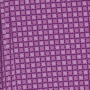 May include: Purple fabric with a checkered pattern. The fabric has a small, repeating pattern of squares with a diamond pattern inside each square.