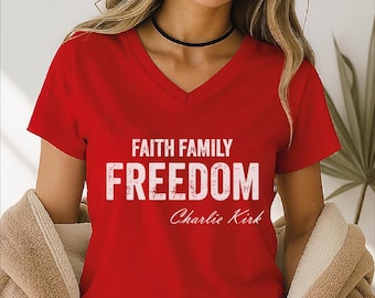 Faith Family Freedom V-Neck T-Shirt - Patriotic Christian Tee