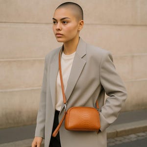 Mini Leather Crossbody Bag: Embossed Reptile Texture, Adjustable Strap