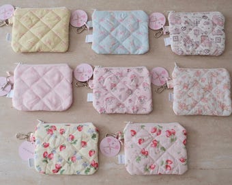 Handmade Quilted Zipper Pouch: Mini Fabric Wallet with Keychain