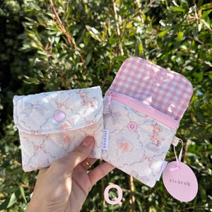 Quilted Zipper Wallet: Handmade Fabric Mini Pouch with Keychain Q - Sweet dream