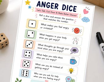 Anger Dice Game Printable | Kids Anger Management Worksheet | SEL Coping Activity | Instant Download
