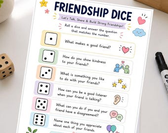 Friendship Dice Game Printable | Kids Social Skills Worksheet | SEL Kindness Activity | Instant Download