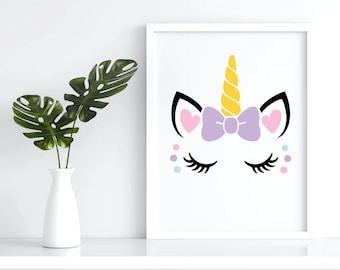 かわいいユニコーンの顔のSVG、PNG、クリップアート、Cricut、Silhouette（デジタルダウンロード）