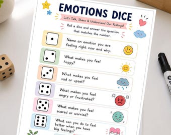 Emotionen Würfelspiel Printable | Arbeitsblatt zu Gefühlen von Kindern | SEL Aktivität | Sofort Download