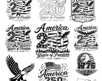 Amerika 250 år av frihet SVG-paket, Patriotisk örn, USA 1776-2026 Cricut-klippfiler
