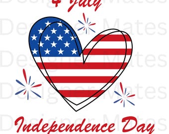 4th of July SVG, Patriotic American Flag Heart Cut File (Digital Download)