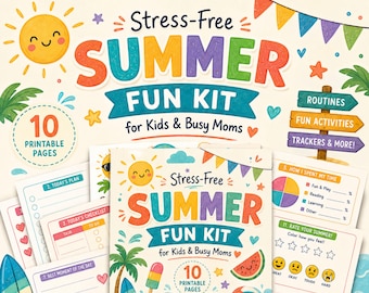 Utskrivbart sommaraktivitetskit för barn | Sysslor, skärmtid, läslogg, bucket list, målsättning | Planerare för upptagna mammor