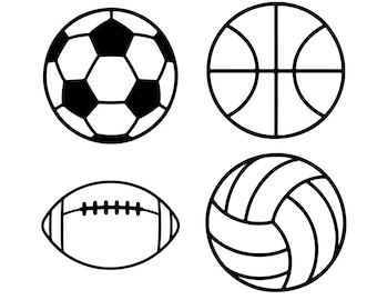 Sportbollikoner SVG Set med 4, Fotboll Basketboll Volleyboll Clipart